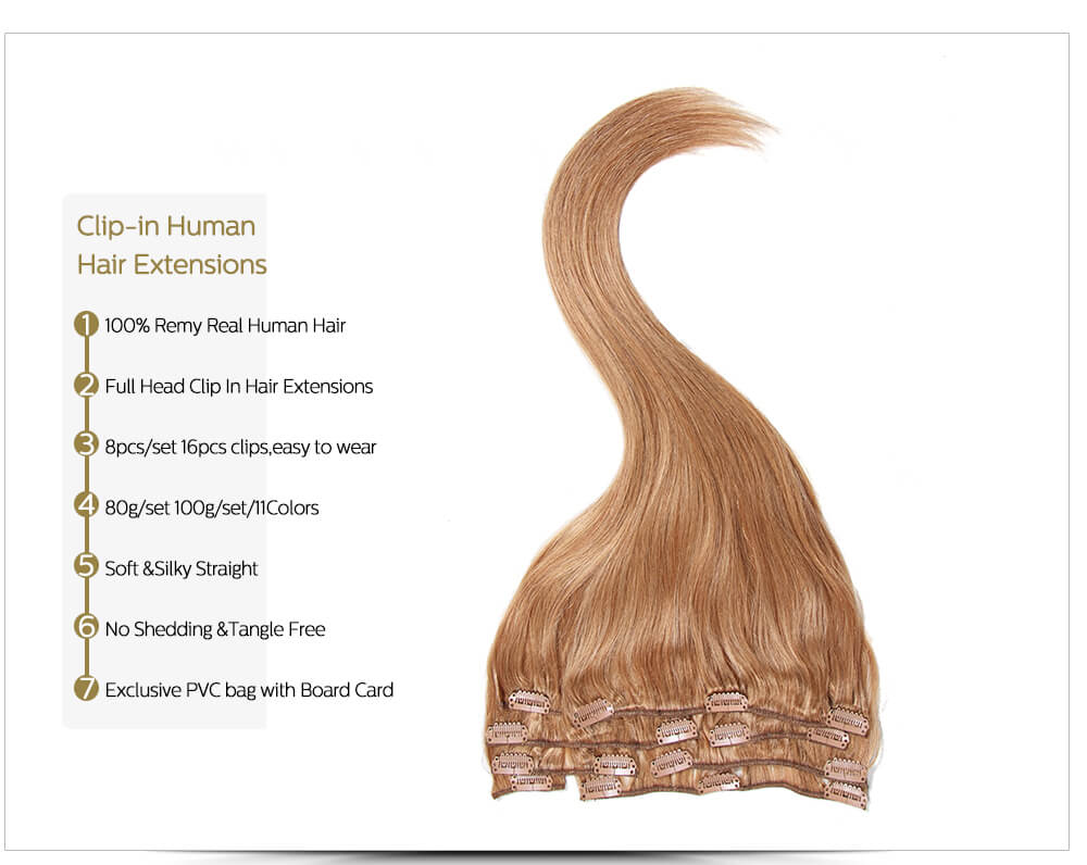 100 human hair clip in extensions